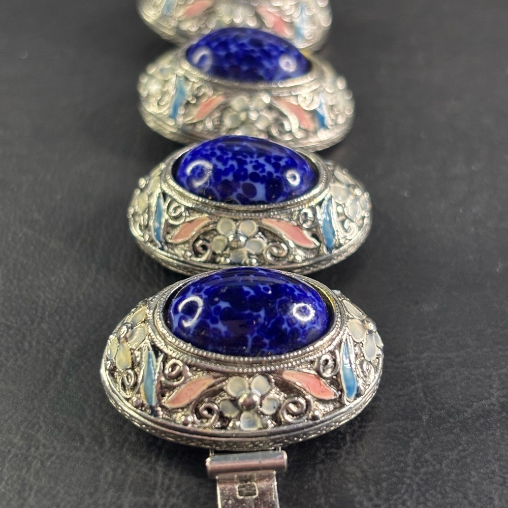 Vintage Blue and Silver Intricate Filigree  Southwestern Bracelet